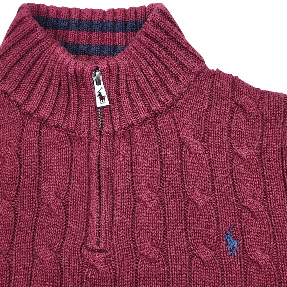 New Polo Ralph Lauren Boys Burgundy Cable Knit Quarter-Zip Cotton Sweater Size 6